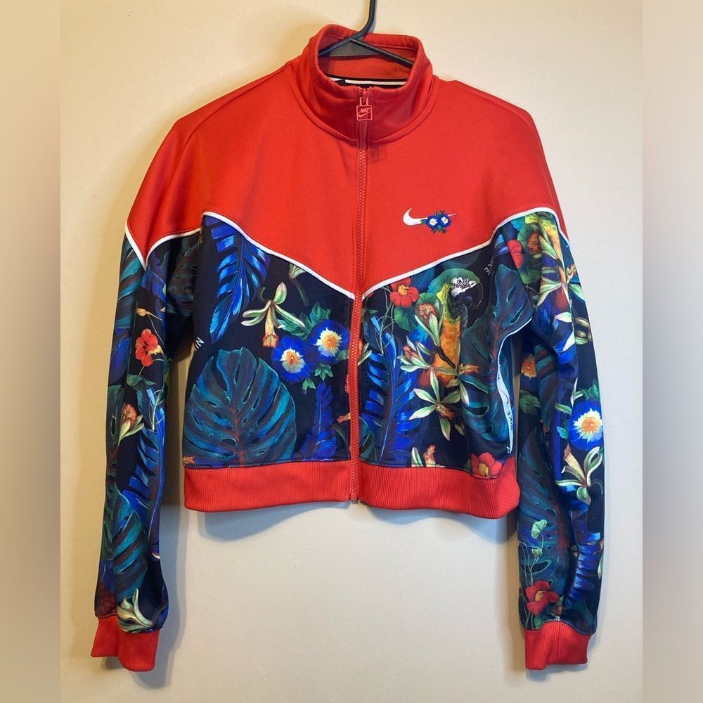 Nike Hyper Femme Track Jacket Women's M Cropped Tropical Print Full Zip